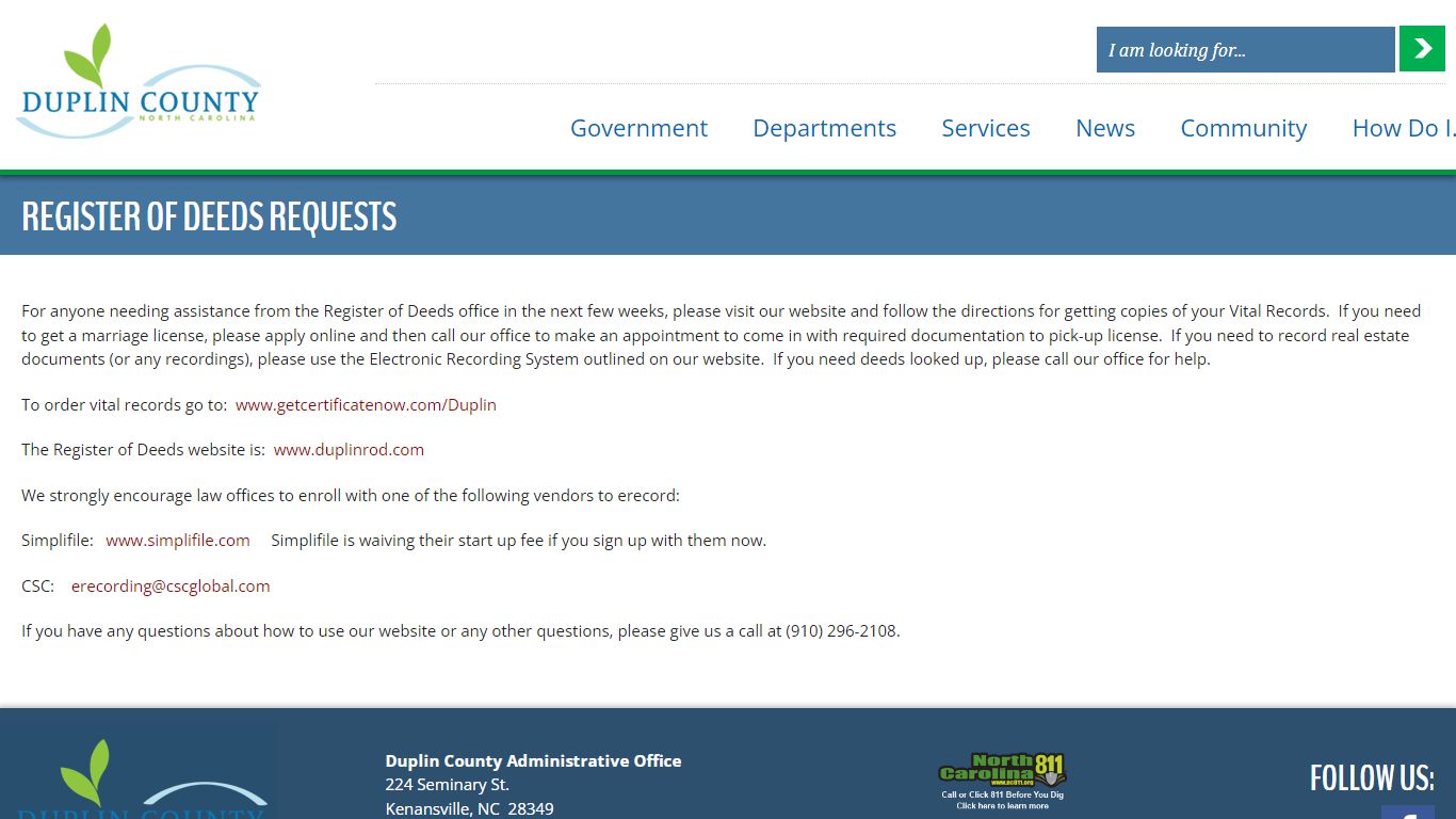 Register of Deeds Requests | Duplin County NC